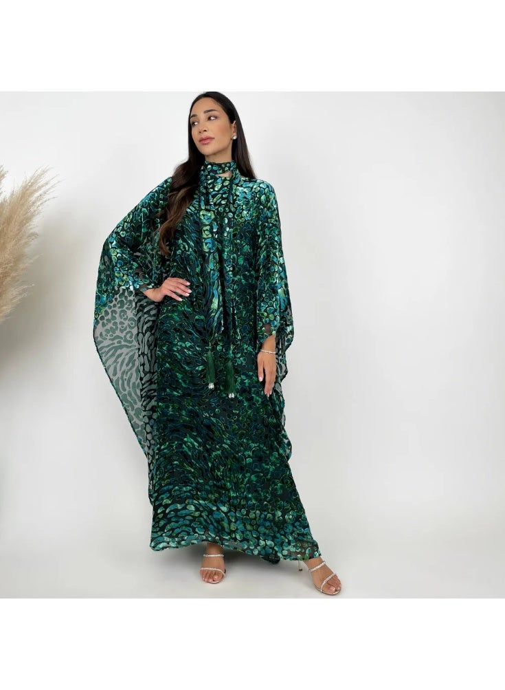QABEELA RAM24 EMERALD DEVORÉ KAFTAN - Image 1